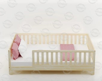 Luca Montessori Floorbed Tamaño para niños pequeños con rieles / Muebles personalizados para niños