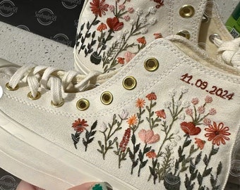 Custom Converse Platform/ Wedding Flowers Embroidered Platform Shoes/ Bridal Flowers Embroidered Sneakers/ Personalized Bridal Sneaker