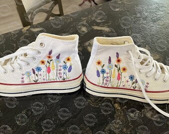 Customized Converse Embroidered Shoes Converse Chuck Taylor 1970s Embroidered Sunflower Garden, Lavender, Converse Shoes