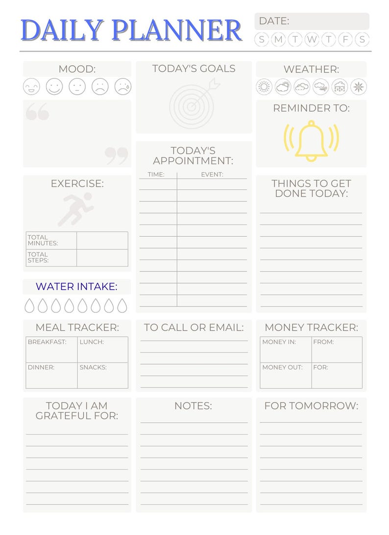 Daily Planner Printable, Productivity Schedule, Goal Tracker (digital ...