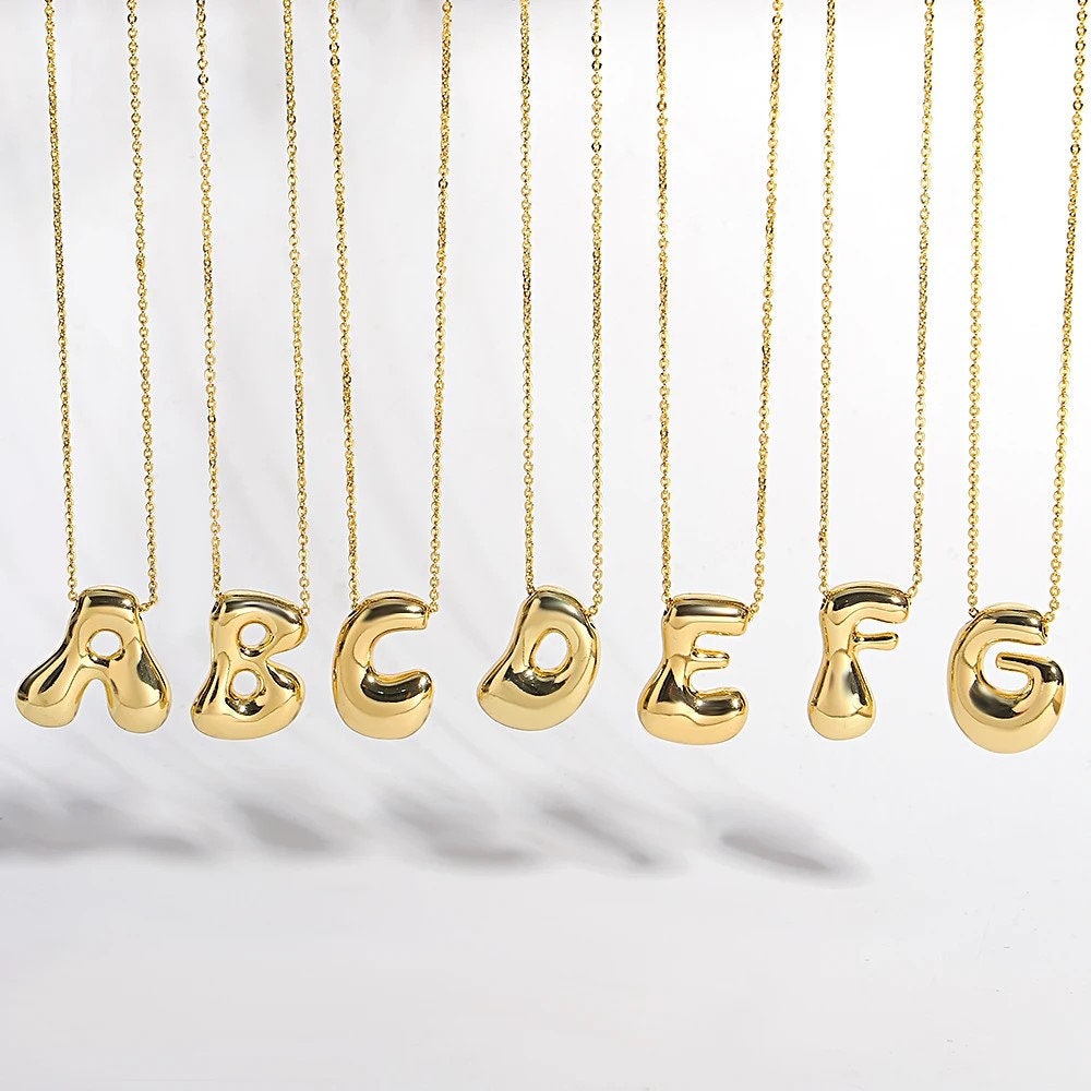 Bubbles Pendant, Silver Bubble Letter Initial Necklace, Stainless Steel, Gold & Silver Plated, Minimalist Jewelry