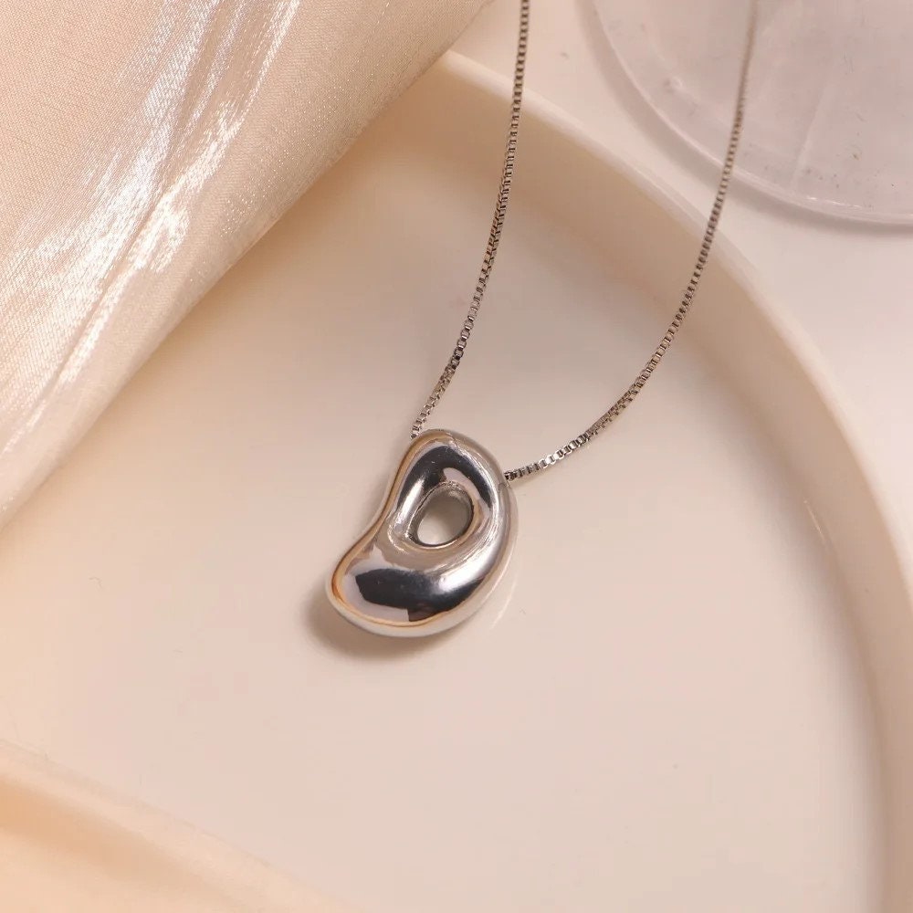 Bubbles Pendant, Silver Bubble Letter Initial Necklace, Stainless Steel, Gold & Silver Plated, Minimalist Jewelry