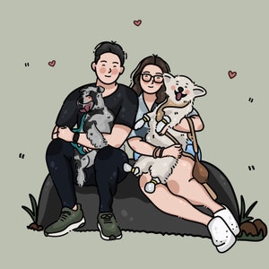 Custom Couple & Pet Portrait: Personalized Digital Art Gift