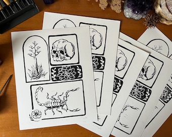 Desert Elements Linocut Print