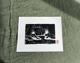 VOLCANO  Linocut Print