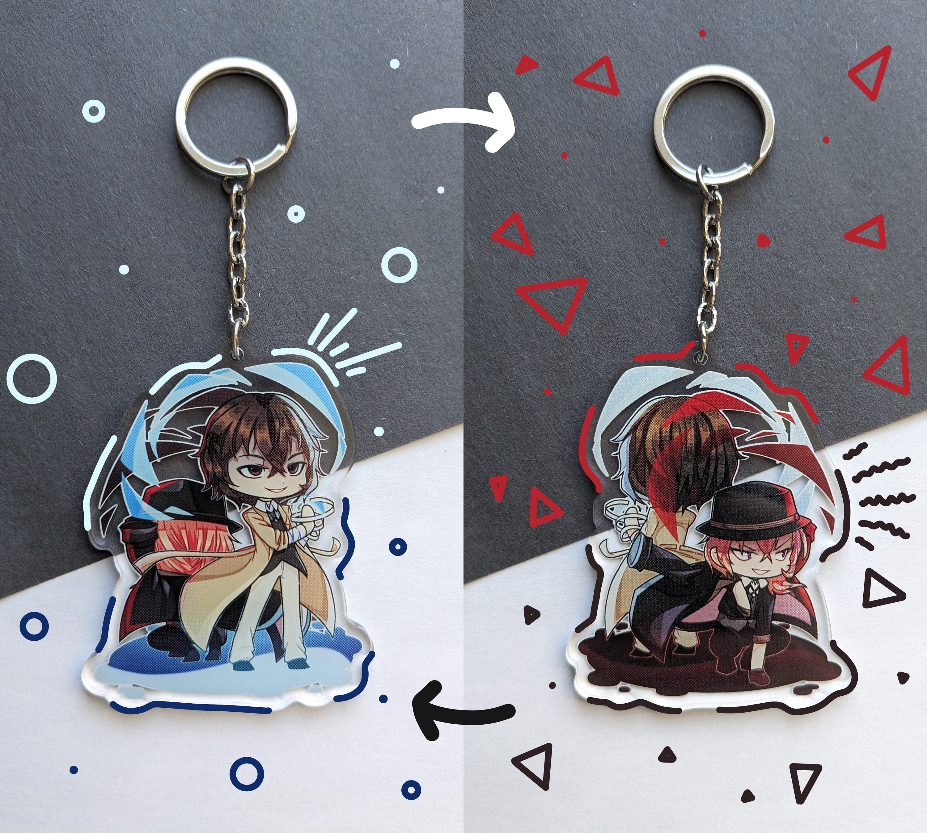 BSD Acrylic Keychains || Dazai & Chuuya || Soukoku - Etsy