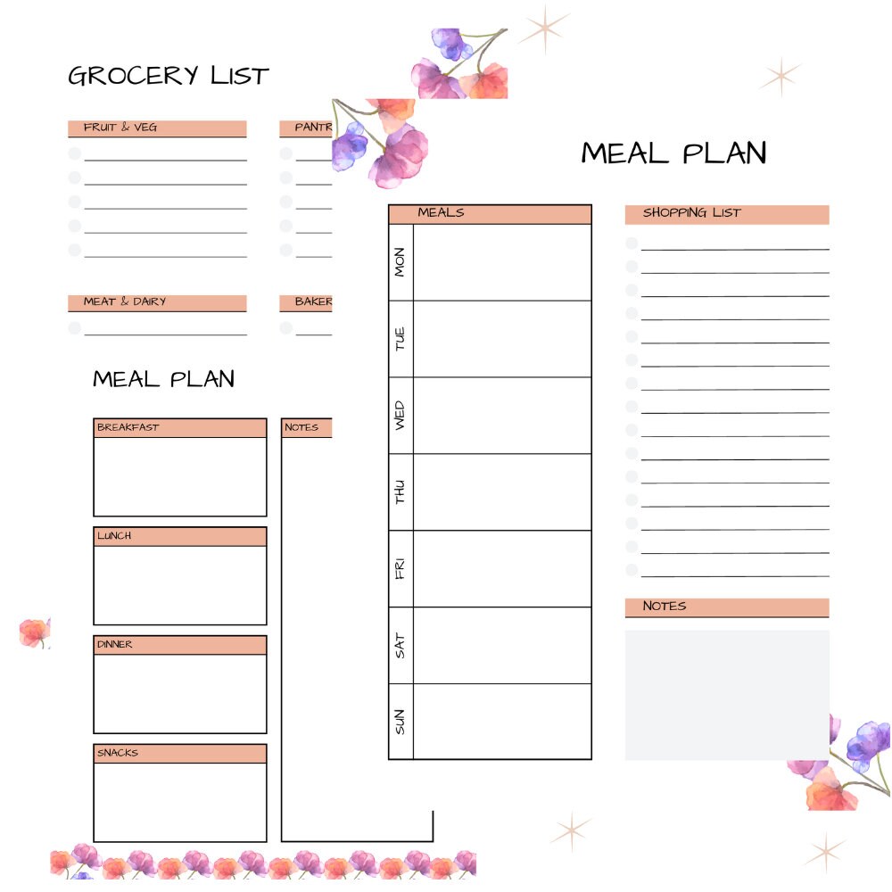 Meal Planner Printable Weekly Food Diary Meal Tracker Food - Etsy