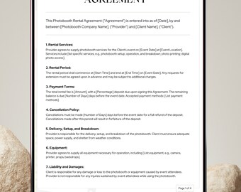 Photobooth Rental Agreement Template | Photobooth Rental Form | Client Agreement Form Template | Editable Template