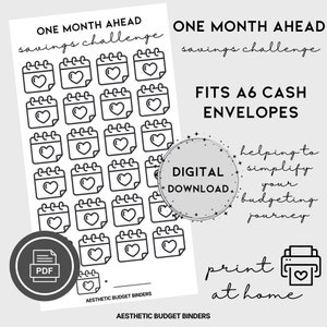 One Month Ahead Savings Challenge A6, Digital Download, Emergency Fund, Cash Envelope Insert, Cash Stuffing, Printable Savings Tracker