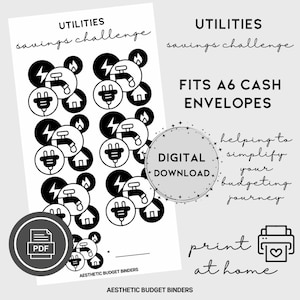 Utilities Savings Challenge A6, Digital Download, Seasons, Finance Planner, Cash Envelope Insert, Cash Stuffing, Printable, Home Bills
