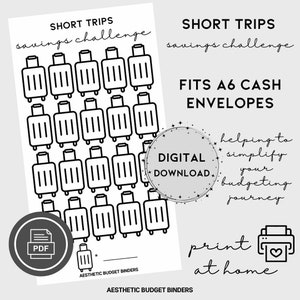 Short Trips Savings Challenge A6, Digital Download, Seasons, Finance Planner, Cash Envelope Insert, Cash Stuffing Printable Savings Tracker