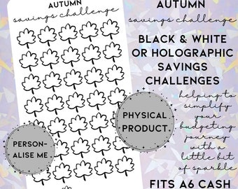 Autumn Holographic Savings Challenge A6, Finance Planner, Cash Envelope Insert, Cash Stuffing, Iridescent Savings Tracker, Four Seasons Fall