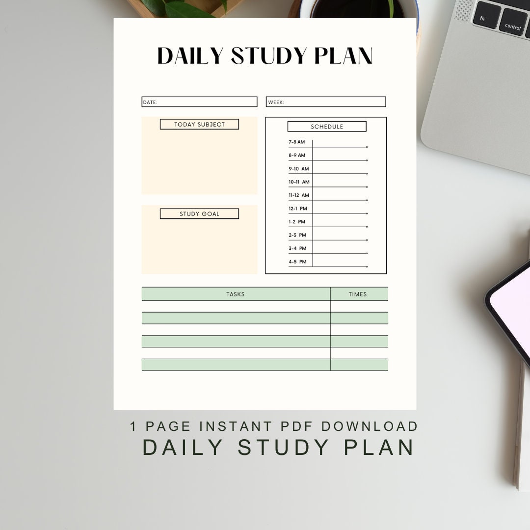 Daily Study Planner Printable Template and Digital Download - Etsy