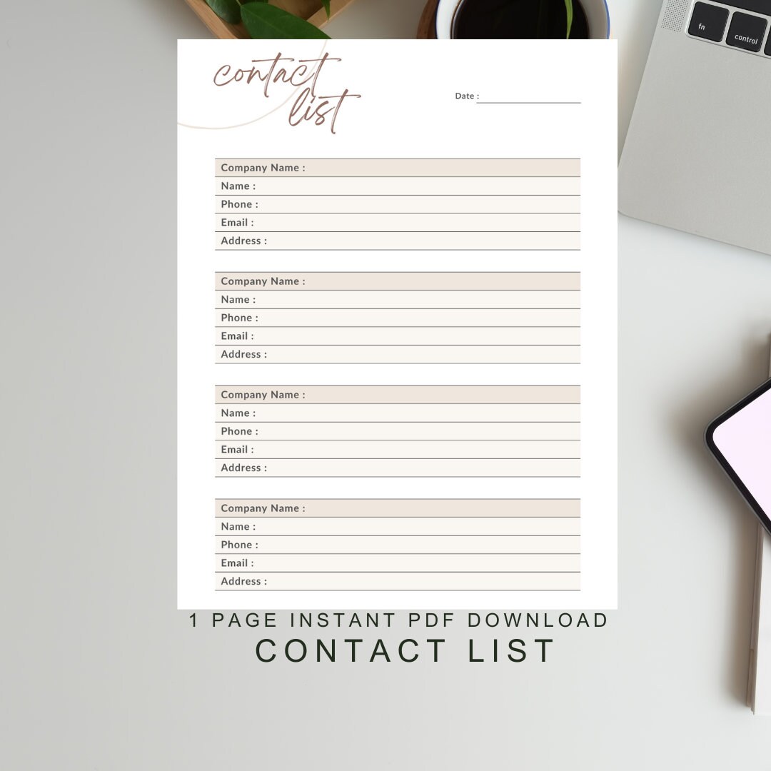 Personal Contact List Tracker Printable Template and Digital - Etsy