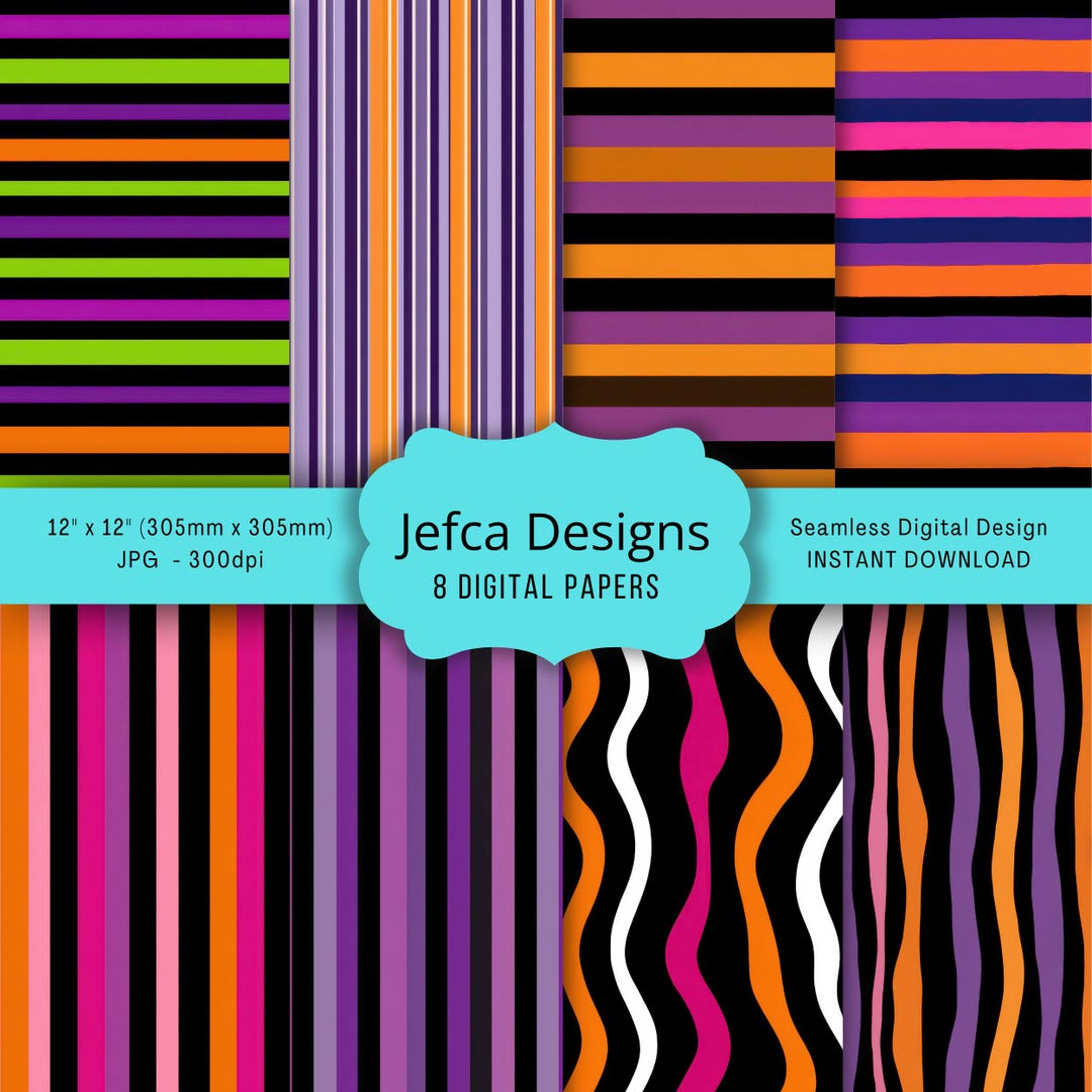Halloween Stripe Seamless Pattern Bundle: Retro Digital Papers ...