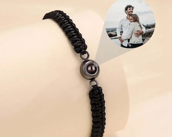 Bracciale con ciondolo per proiezione fotografica personalizzato, regalo di matrimonio per compleanno, proiettore di immagini, regalo commemorativo minimalista per l'anniversario per lei e lui