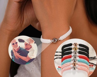 Pulsera de proyección de fotos personalizada Pareja Imagen Con cuentas Pulseras de encanto Minimalismo Foto Encanto Joyería Regalo de cumpleaños para ella Él