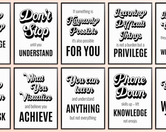 30 Homeschool Room Decor Growth Mindset Posters, Motivational Printables Set, Inspirational Quote Wall Art, Neutral Black White Signs Bundle