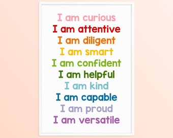 Elementary Classroom Positive Affirmations Rainbow Decor, School Affirmations Poster, Affirmation Station Printable, 1st 2nd Grade Wall Art
