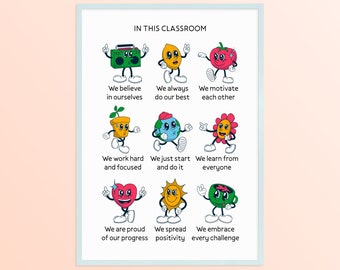 Middle School In This Classroom Affirmations Wall Art Poster, Classroom Rules Groovy Decor Junior High Motivational Growth Mindset Printable