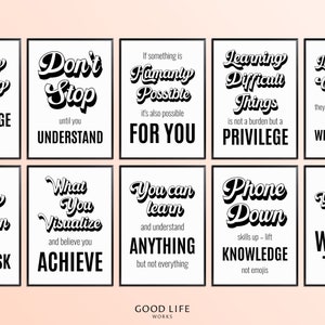 30 Growth Mindset Middle High School Classroom Decor Posters, Motivational Bulletin Board Sign Bundle, Neutral Black White Hallway Quote Set