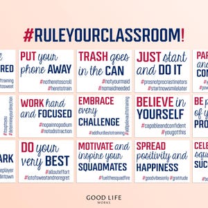 30 Classroom Bulletin Board Hashtag Signs/Posters US Flag Color Patriotic Middle High School Classroom Decor Motivational Rules Expectations