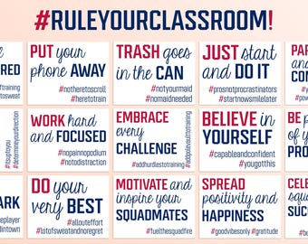 30 Classroom Bulletin Board Hashtag Signs/Posters US Flag Color Patriotic Middle High School Classroom Decor Motivational Rules Expectations