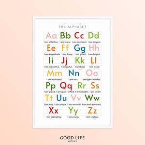 Rainbow Affirmations Alphabet Abc Poster, Homeschool Decor Chart, Nursery Playroom Wall Art, Kindergarten Classroom Educational Printable