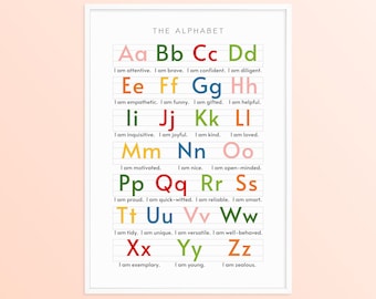 Rainbow Affirmations Alphabet Abc Poster, Homeschool Decor Chart, Nursery Playroom Wall Art, Kindergarten Classroom Educational Printable