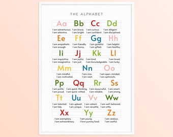 Rainbow Affirmations Alphabet Abc Poster, Homeschool Decor Chart, Nursery Playroom Wall Art, Kindergarten Classroom Educational Printable