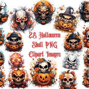 digital download, Halloween clipart, Halloween clip art, Halloween graphics bundle, Halloween watercolor  skull clipart, Halloween character