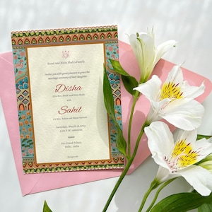 Modelo de convite de casamento indiano, convite de casamento hindu, cartão de casamento de design indiano, convite de casamento de arte tradicional