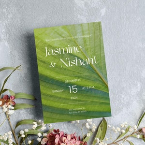 Cartes d'invitation de mariage minimales pour les mariages indiens, invitations de mariage inspirées de la nature, invitations électroniques modifiables, décoration de mariage en Inde du Sud