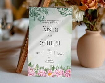 Romantico biglietto d'invito per matrimonio a tema floreale