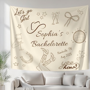 Bachelorette Party Decor, Custom Location Bachelorette Tapestry, Personalized Bachelorette Beach Party Banner, Beach Bachelorette Backdrop