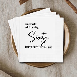 Custom 60th Birthday Party Cocktail Napkins Personalized Birthday Napkins Bar Cocktail Napkins, Birthday Party Napkins Any Birthday