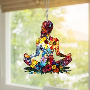 Yoga Acrylic Suncatcher, Yoga Ornament Decor, Namaste Yoga Decor, Meditation Suncatcher, Spiritual Healing Gift, Boho Decor, Energy Healing