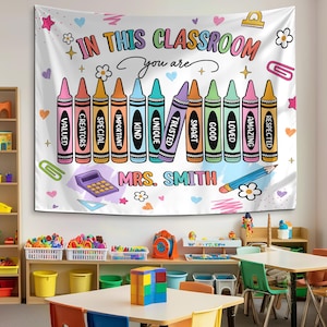 Custom Teacher Classroom Tapestry, Welcome To Classroom Banner, Back to School Decor, Gift for Teacher, Classroom Decor, Teacher Name Banner
