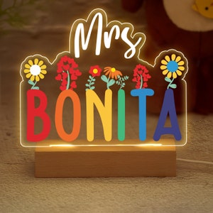 Personalized Name Desk Plate for Teacher, Custom Name Sign for Desk, Lighted Acrylic Nameplate, Gift for Teacher Night Light