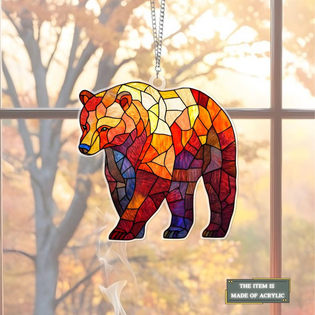 Bear ACRYLIC Suncatcher Hanging, Woodland Black Bear Window Decor, Bear ...