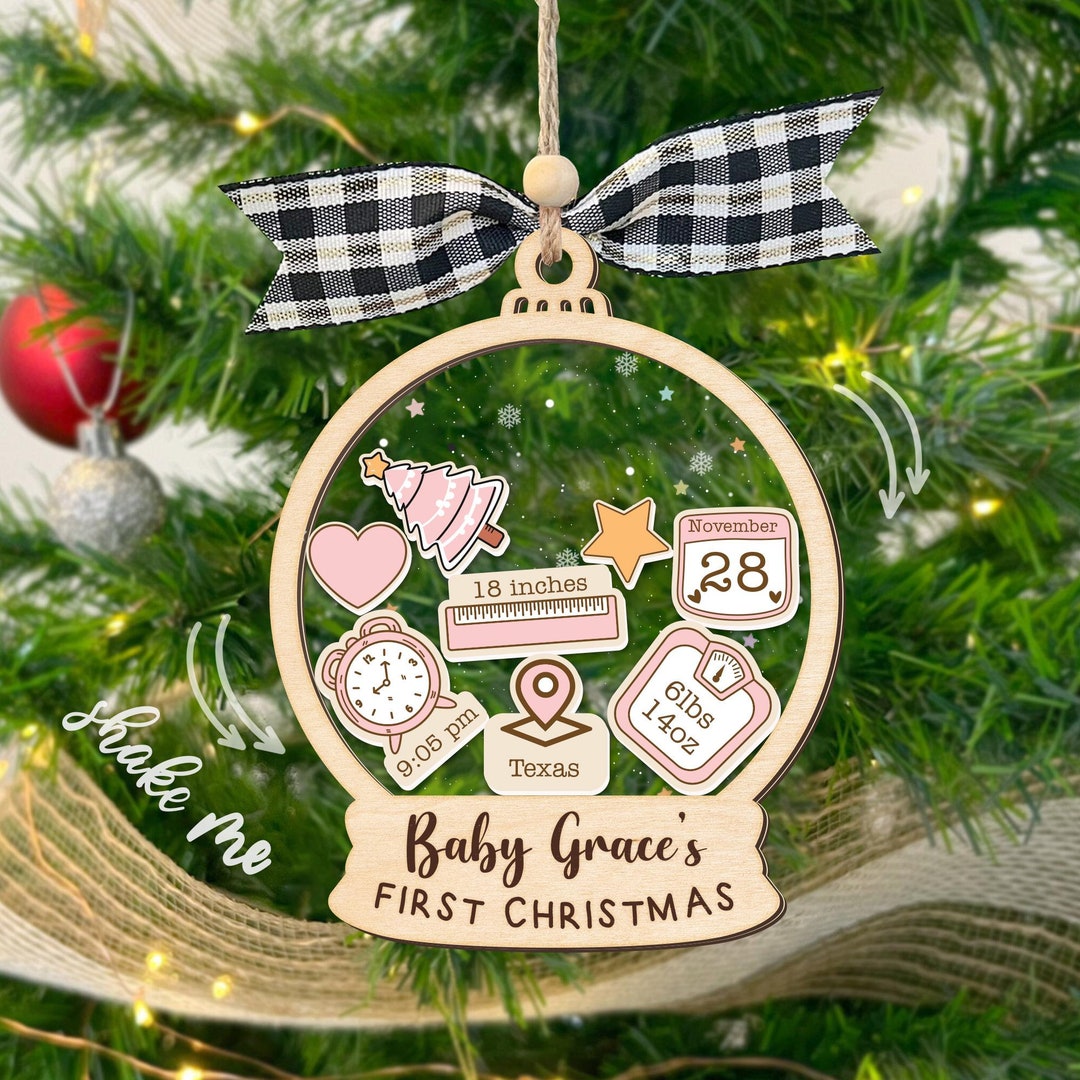 Personalized Baby s First Christmas Shaker Ornament Wooden Baby