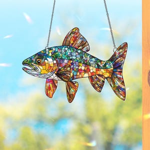 Brook Trout Acrylic Suncatcher, Brook Trout Hanging Window, Lake Trout Fishing Hanging, Fisherman Gift, Rustic Lake, Lodge and Cabin Decor
