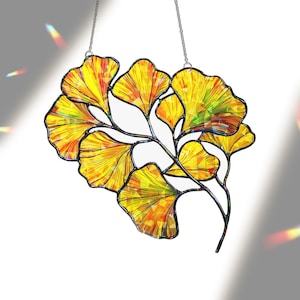 Ginkgo Leaf ACRYLIC Hologram suncatcher window hanging, ginko biloba plant garden gift, Iridescent Nature Art, Minimalist Wall Decor