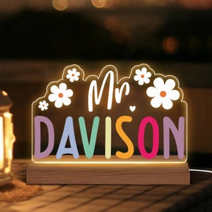 Personalized Name Desk Plate for Teacher, Custom Name Sign for Desk, Lighted Acrylic Nameplate, Gift for Teacher Night Light