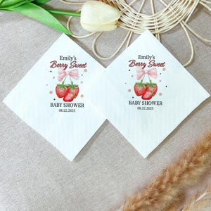 Custom Berry Sweet Baby Shower Napkins, Cute Strawberry Baby Shower, Personalized Baby Name Napkins, Baby Shower Napkins, Baby Shower Party