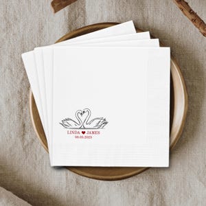 Personalized Swan Wedding Napkins, Swan Heart Cocktail Napkins, Custom Monogram Napkins, Engagement Party Gift Decor, Bridal Shower Gifts