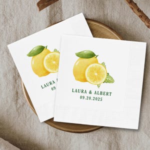 Customized Name Lemon Cocktail Napkin, Wedding Shower, Customized beverage Napkin, Lemon Paper Napkins,Lemons Theme Bridal Shower Napkins