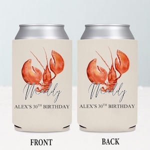 Custom Lobster Can Coolers with Name, Coastal Bachelorette Party Favors, Beach Party Favors, Personalized Bachelor Party Drink Cooler