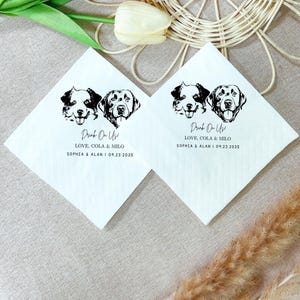 Custom Illustrated pet Wedding Napkins, Custom Pet Wedding Napkins, Pet Cocktail Napkins, Custom napkins wedding, Wedding cocktail napkins