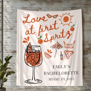 Personalized Aperol Spritz Tapestry, Spring Garden Bachelorette Party, Love At First Spritz Bridal Shower Banner, Bride-to-Be Party Sign